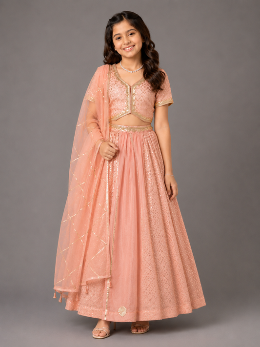 Peach Organza Lehnga Set
