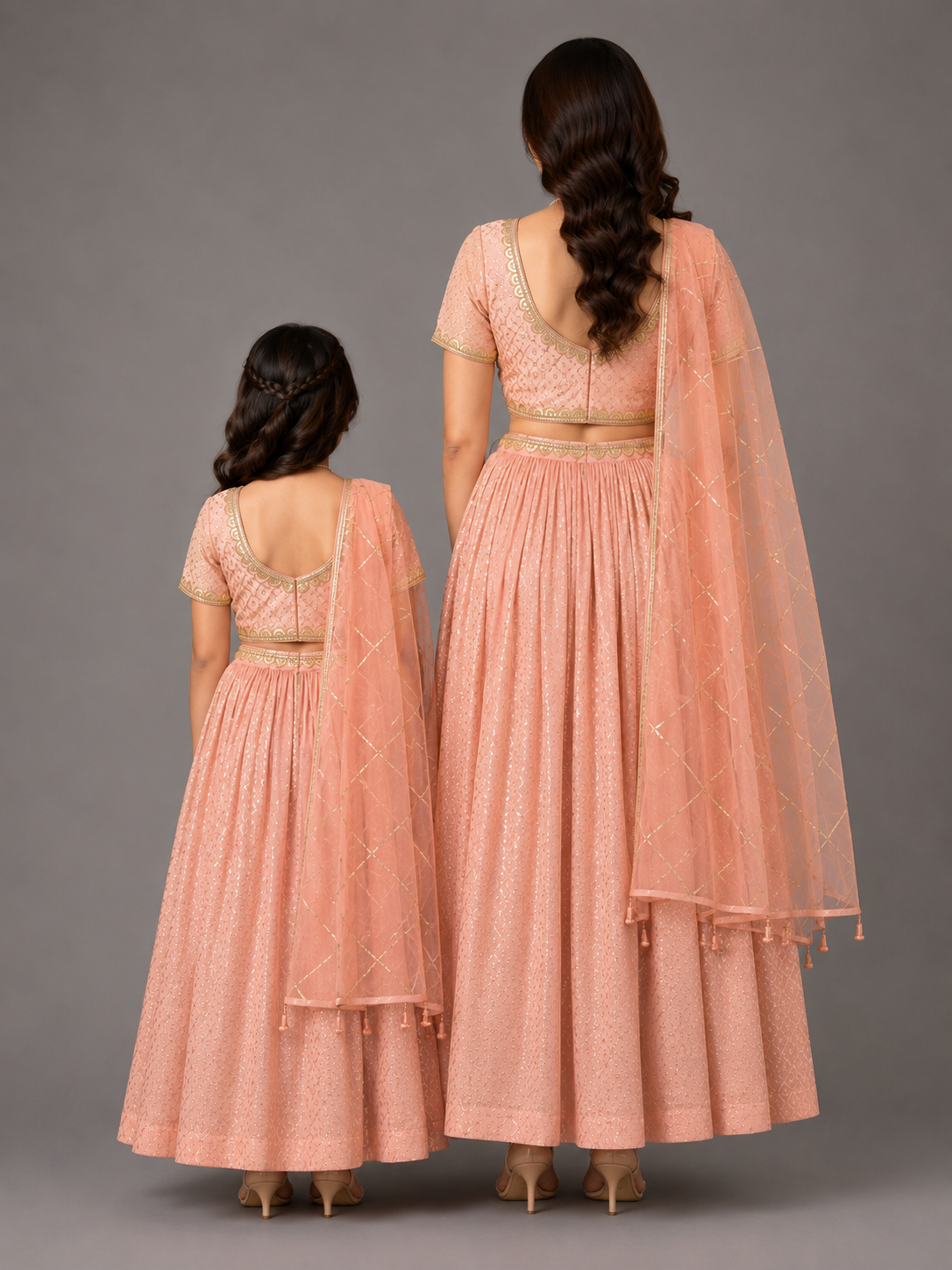 Peach Organza Lehnga Set
