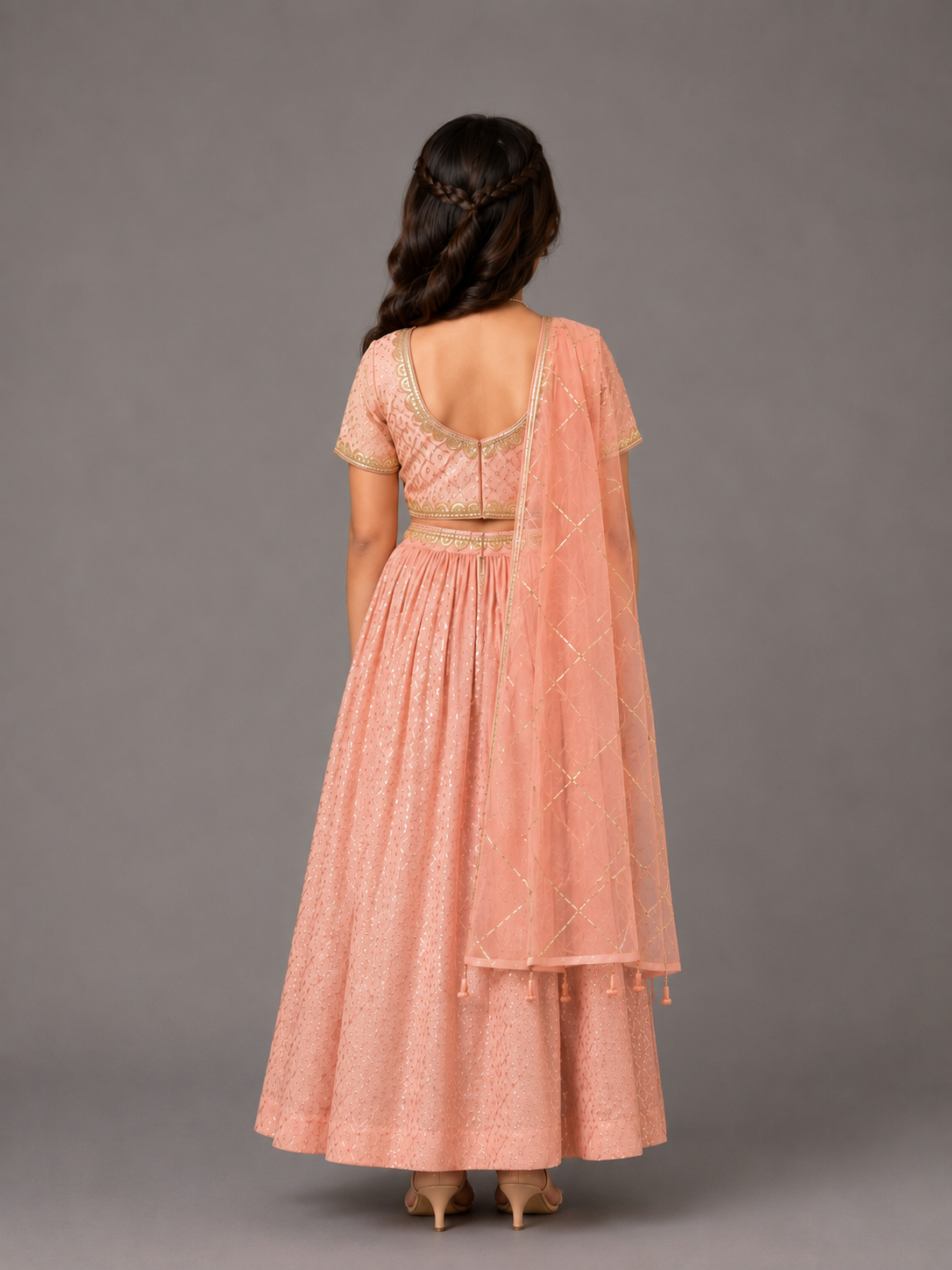 Peach Organza Lehnga Set