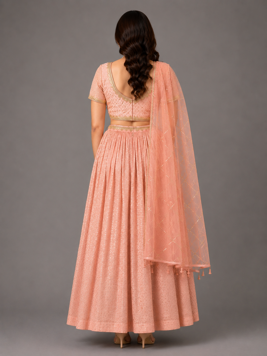 Peach Organza Lehnga Set