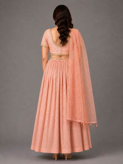 Peach Organza Lehnga Set