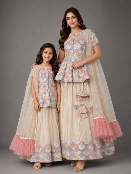 Off white Peplum Scallop Embroidery lehnga set