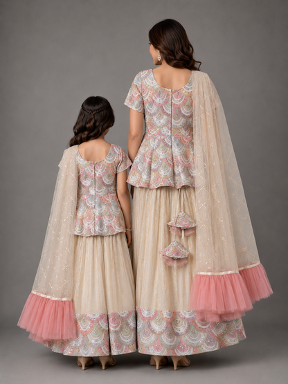 Off white Peplum Scallop Embroidery lehnga set