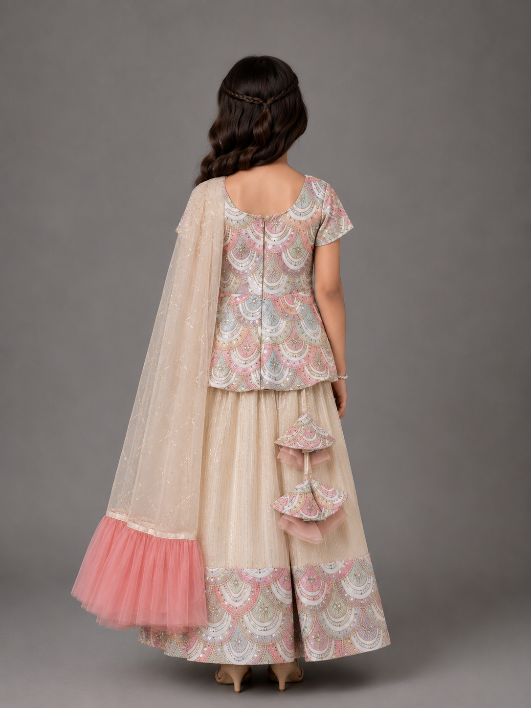 Off white Peplum Scallop Embroidery lehnga set