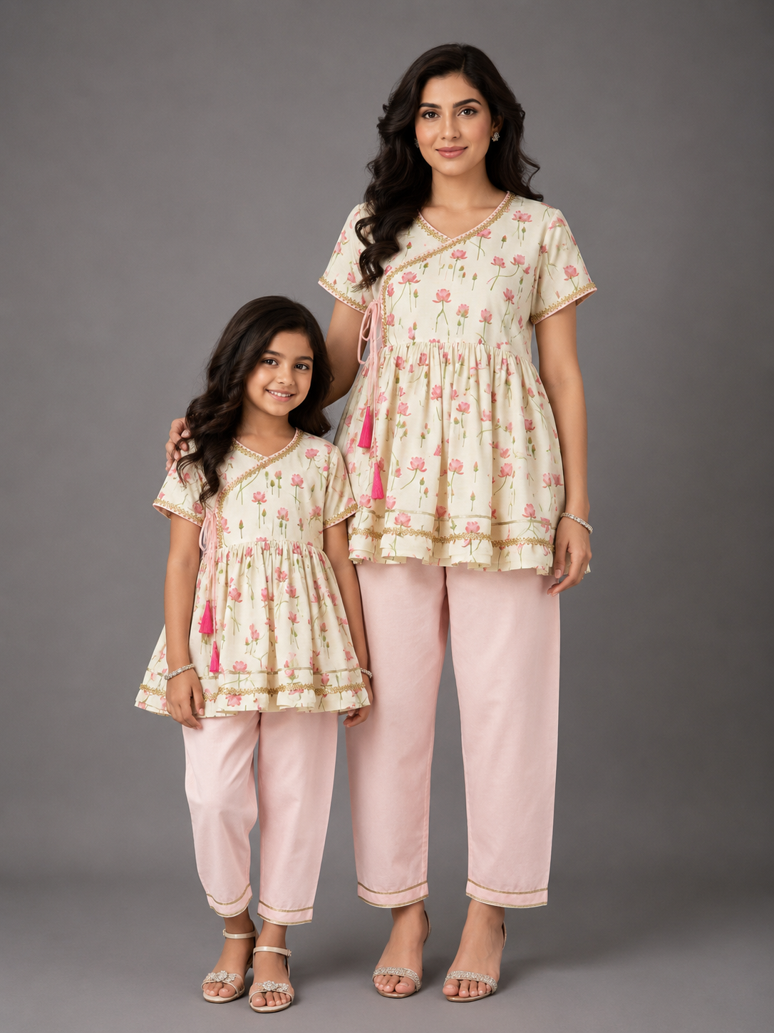 Off White Lotus Print Angrakha Set