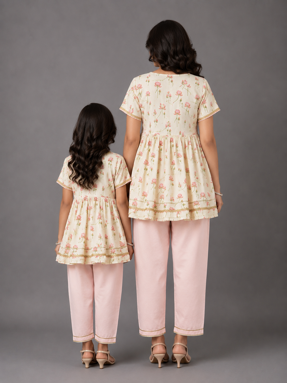 Off White Lotus Print Angrakha Set