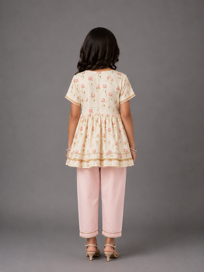 Off White Lotus Print Angrakha Set