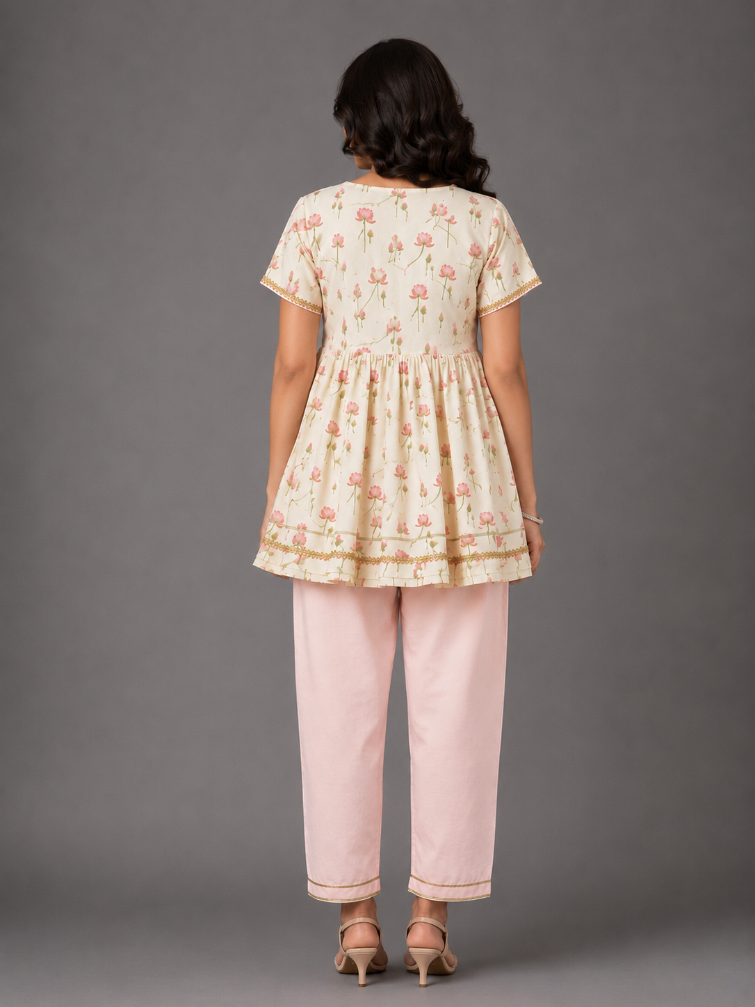 Off White Lotus Print Angrakha Set