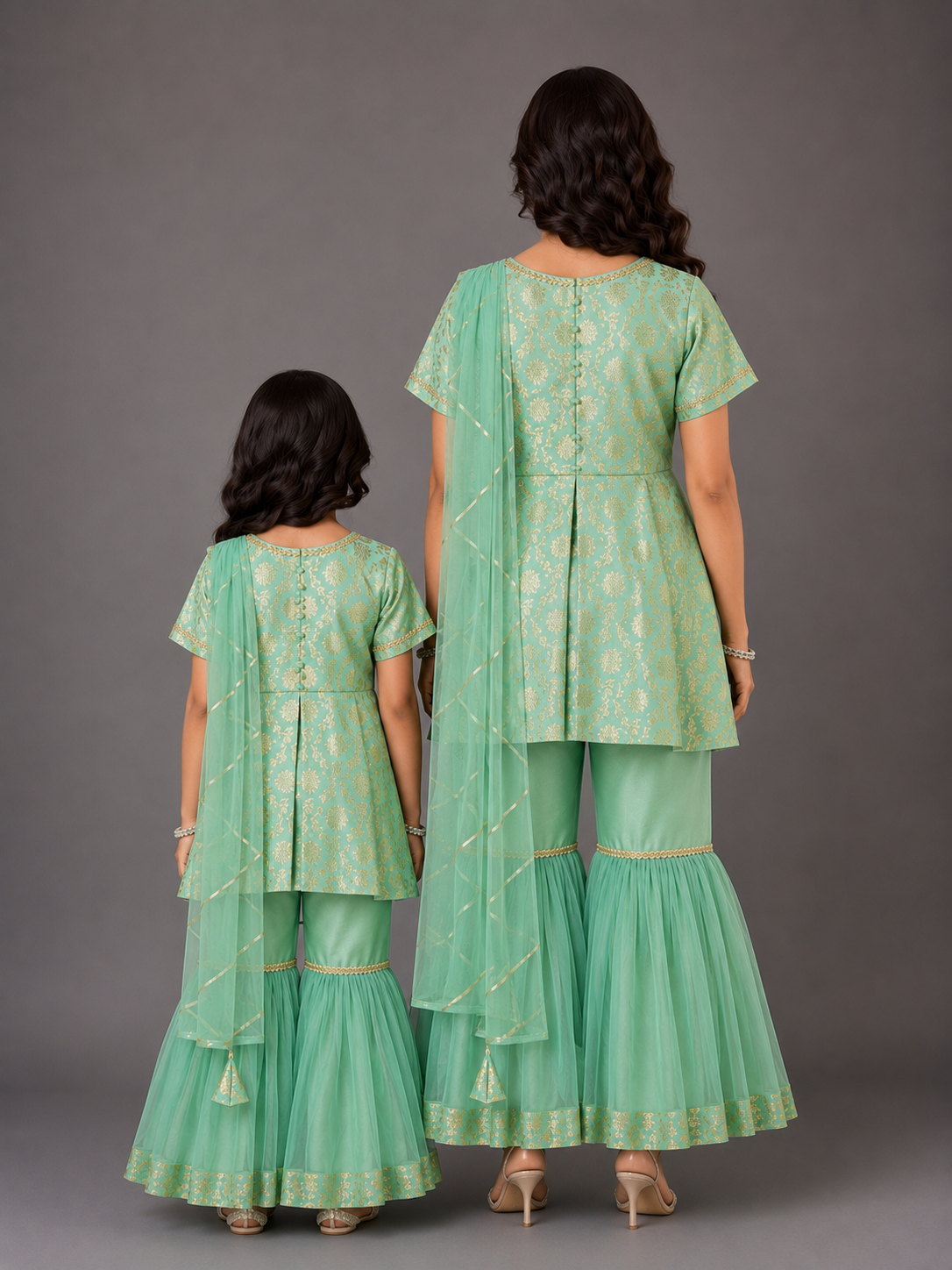 Green Chanderi Sharara with Attached Dupatta