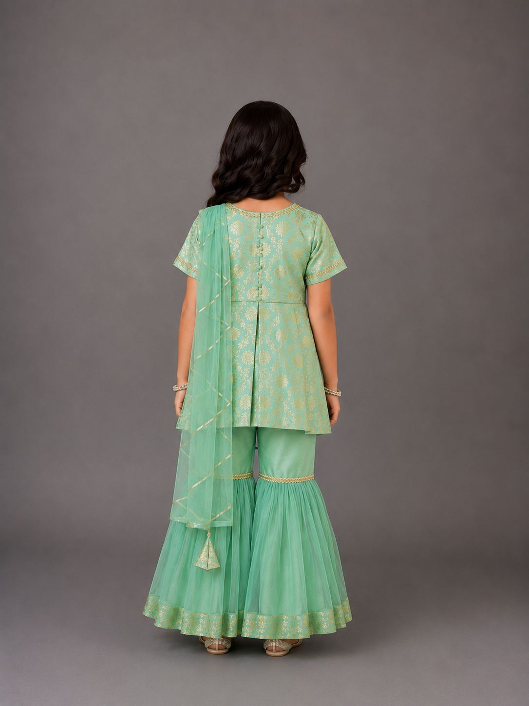 Green Chanderi Sharara with Attached Dupatta