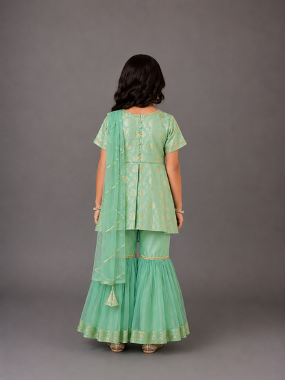 Green Chanderi Sharara with Attached Dupatta