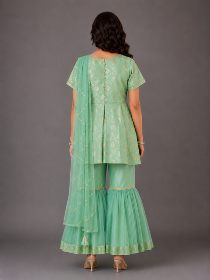 Green Chanderi Sharara with Attached Dupatta
