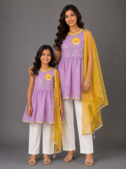 Purple Anchor Thread Kurta Set