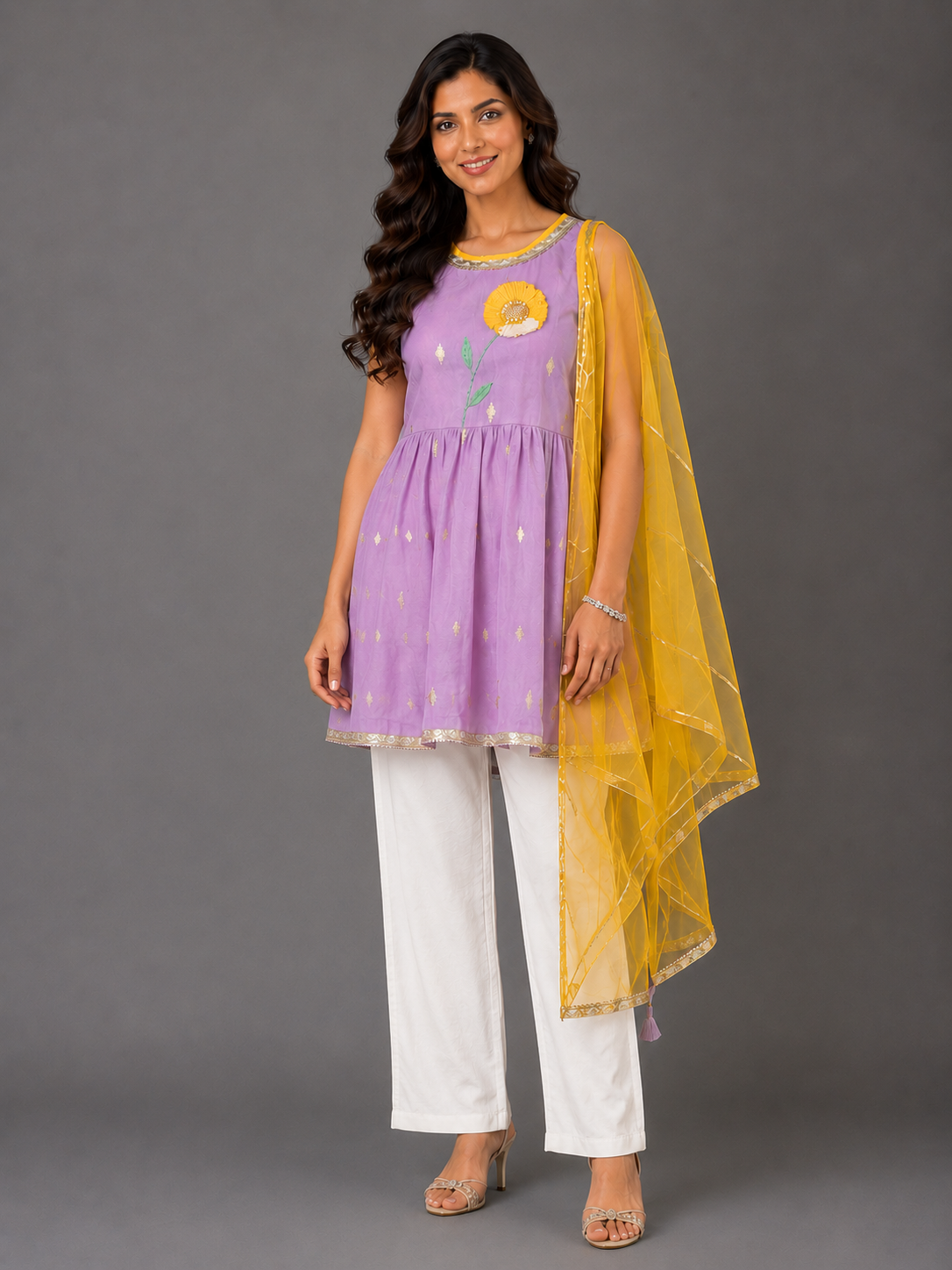 Purple Anchor Thread Kurta Set