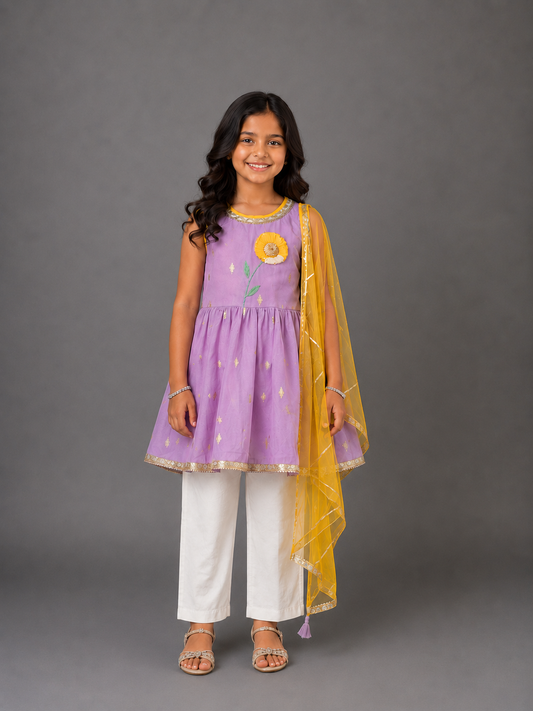 Purple Anchor Thread Kurta Set