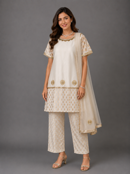 Off White Chanderi Kurta set
