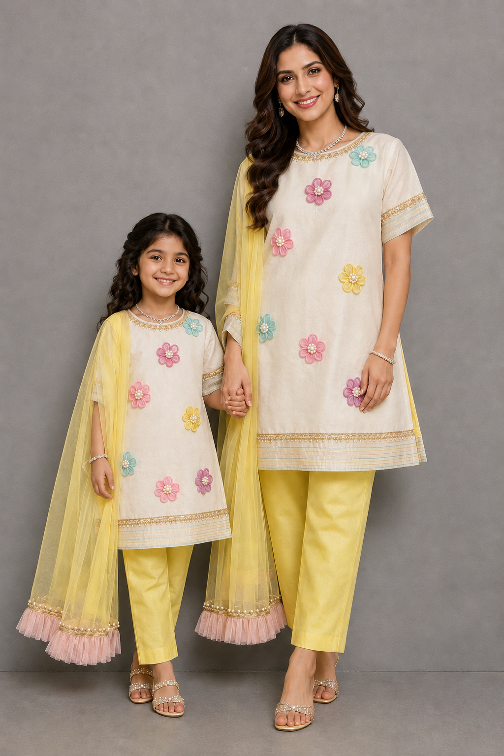 0ff white 3D flower kurta set