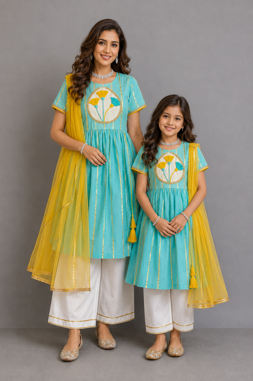 Blue anchor thread kurta set