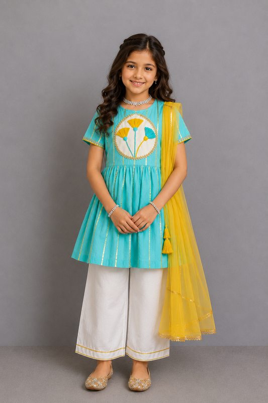 Blue anchor thread kurta set