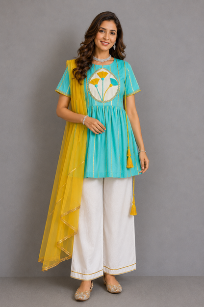 Blue anchor thread kurta set