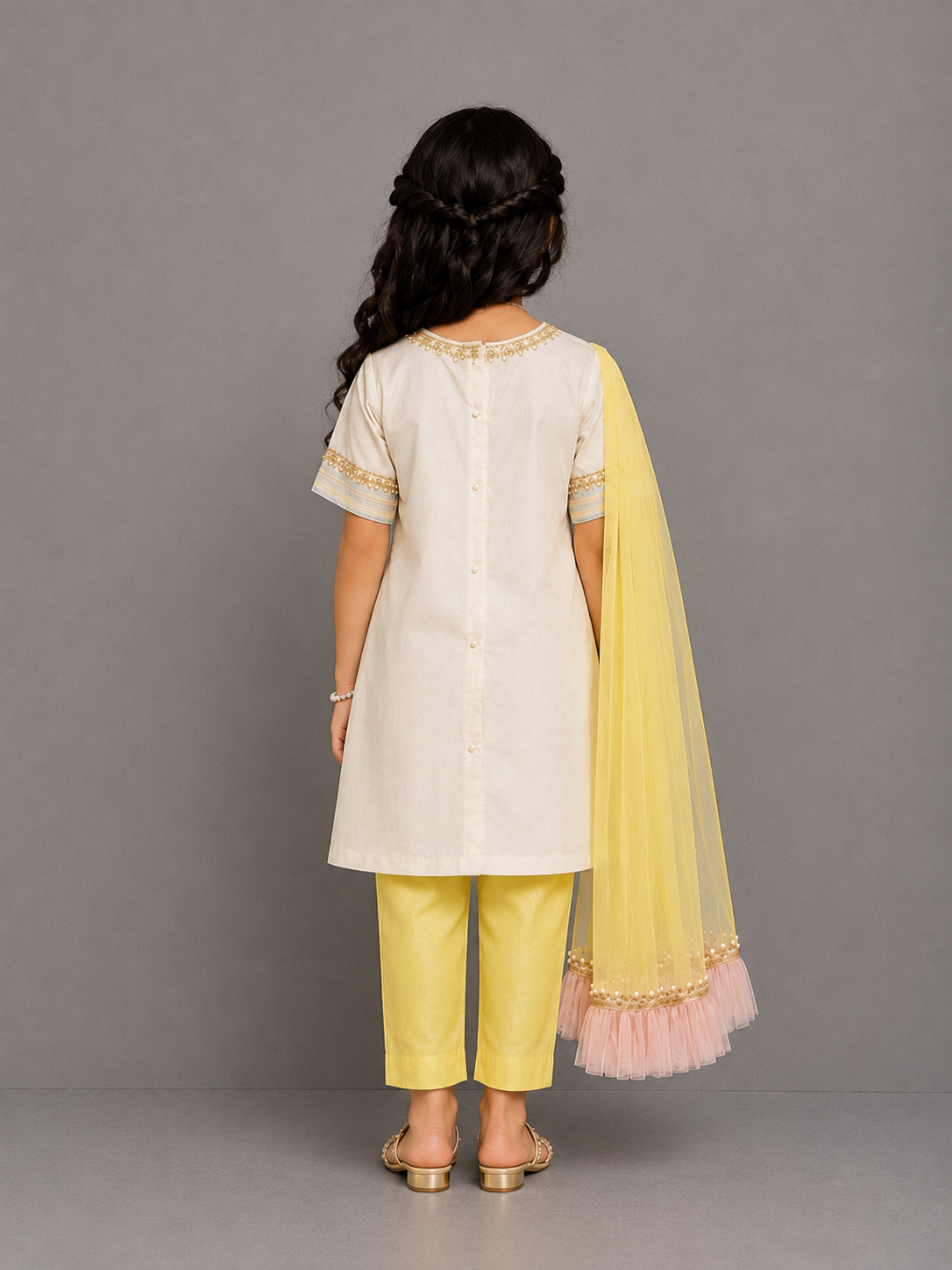 0ff white 3D flower kurta set