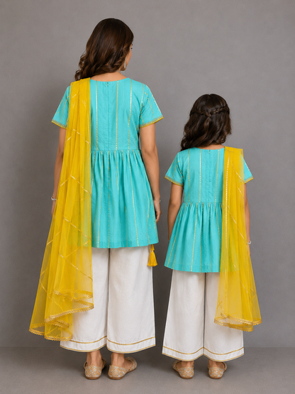Blue anchor thread kurta set