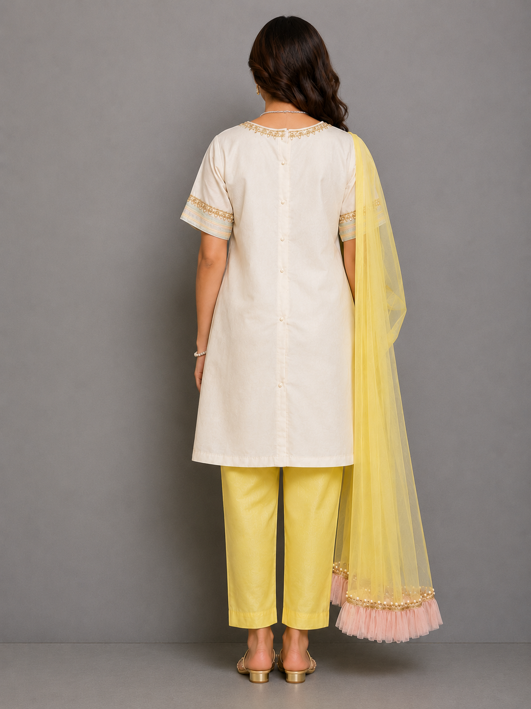 0ff white 3D flower kurta set