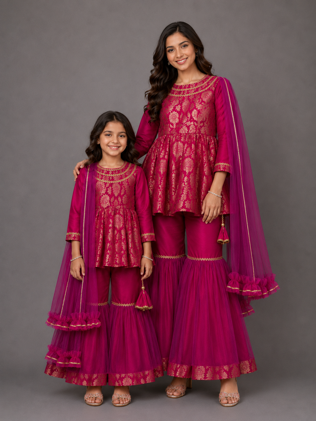 Pink Brocade Sharara Set