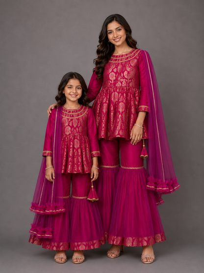 Pink Brocade Sharara Set