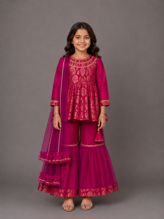 Pink Brocade Sharara Set