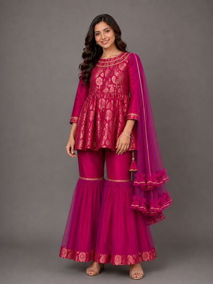 Pink Brocade Sharara Set