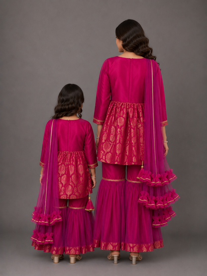 Pink Brocade Sharara Set