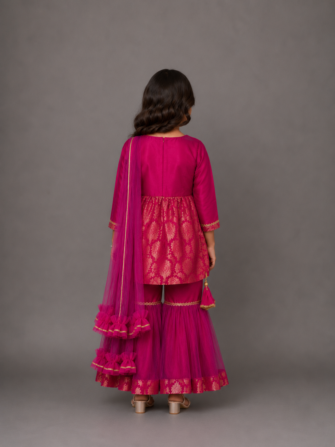 Pink Brocade Sharara Set