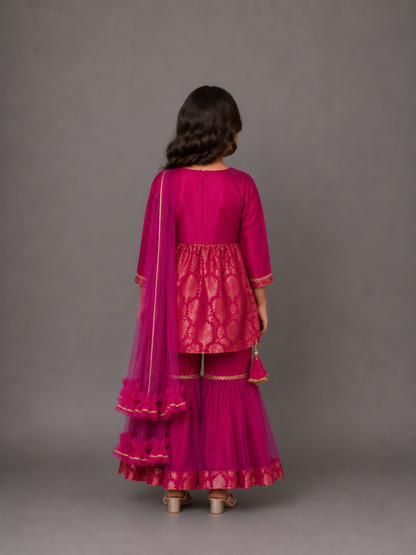 Pink Brocade Sharara Set
