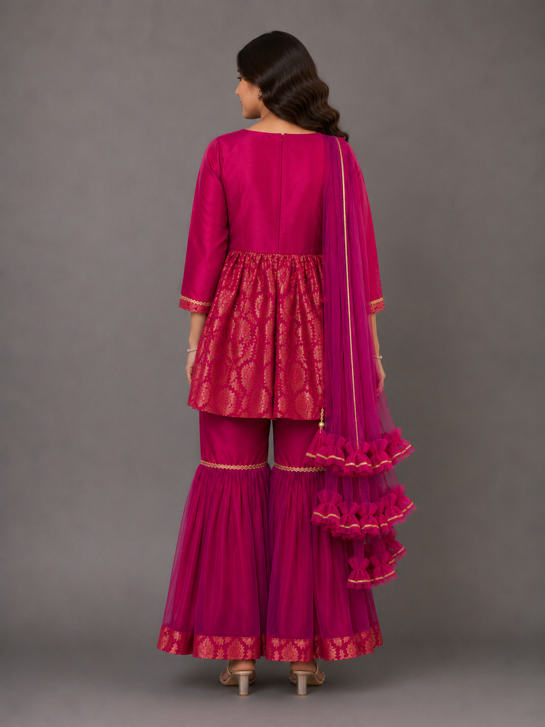 Pink Brocade Sharara Set