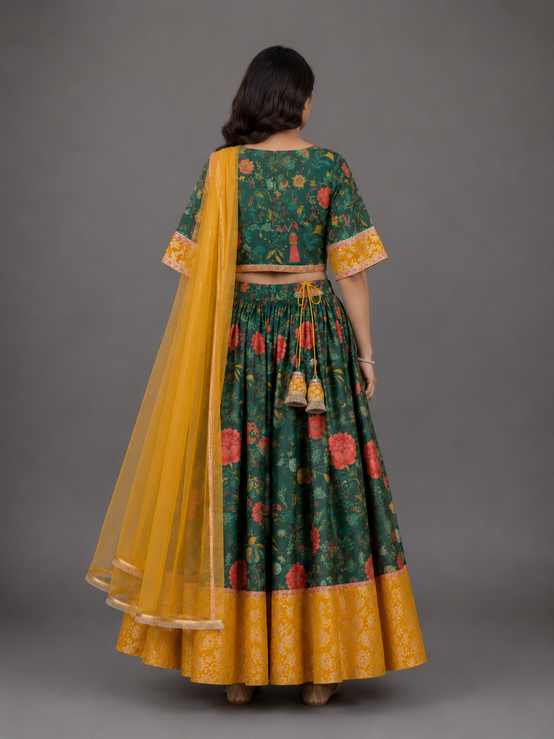 Green Mughal Print lehnga set