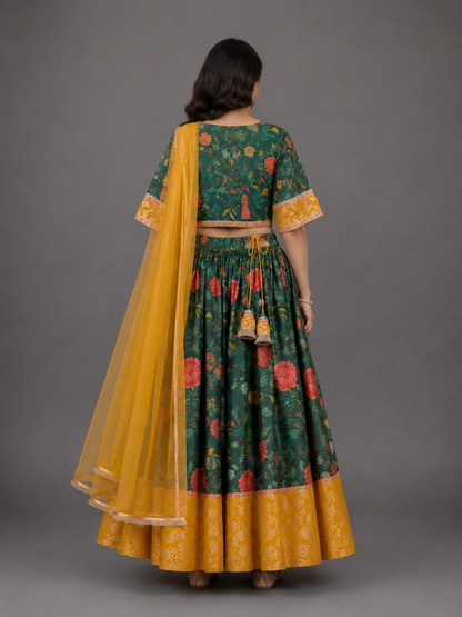 Green Mughal Print lehnga set