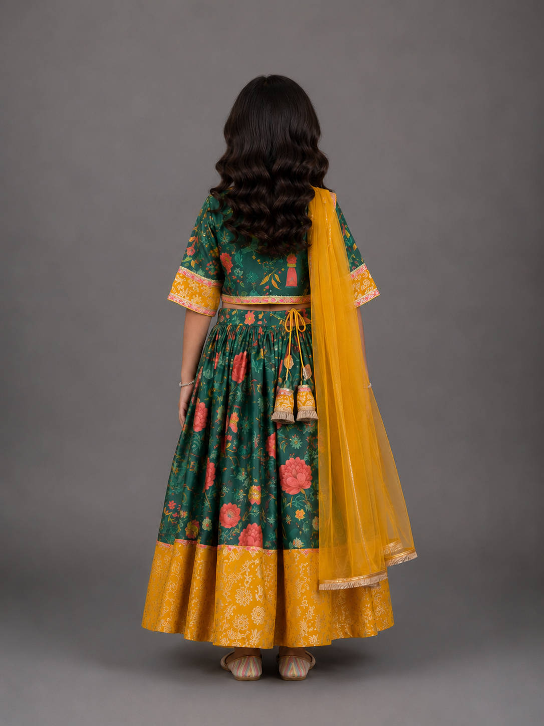 Green Mughal Print lehnga set