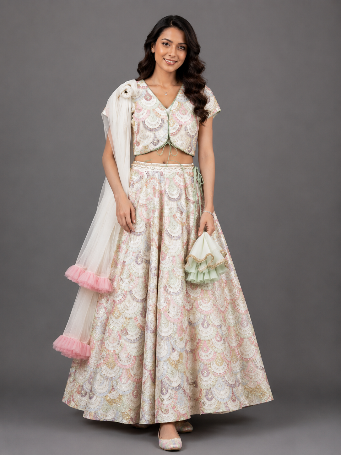 White Embroidery Lehenga  Set