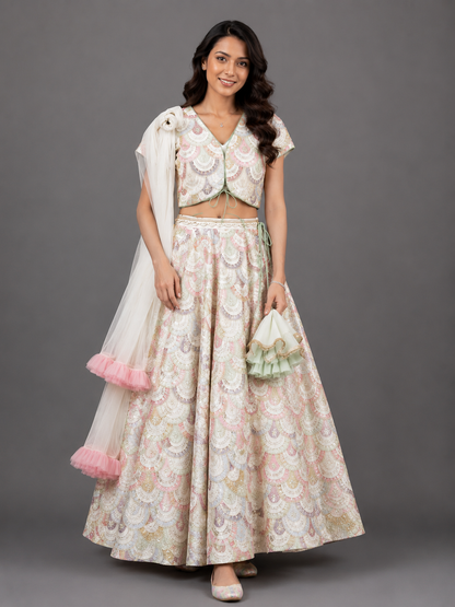 White Embroidery Lehenga  Set