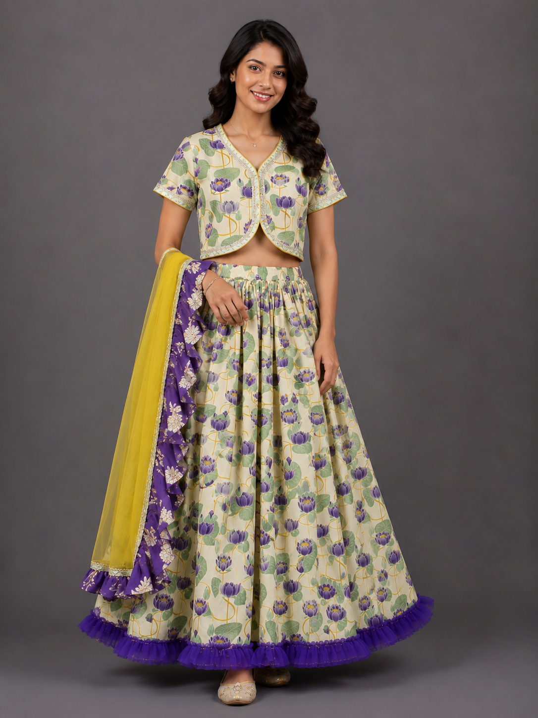 Gold Lotus Print lehenga