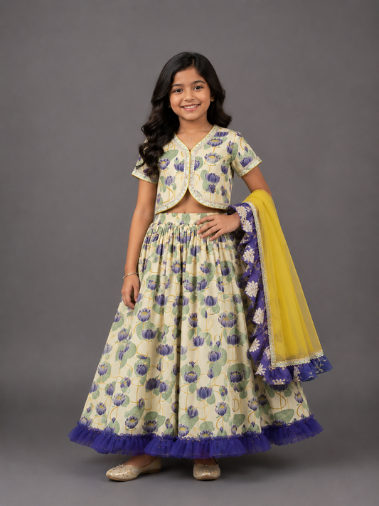 Gold Lotus Print lehenga