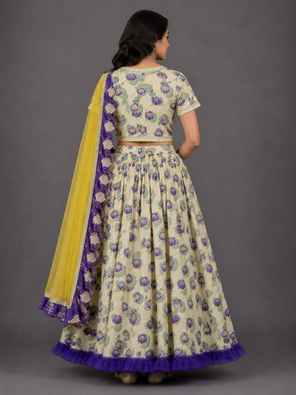 Gold Lotus Print lehenga