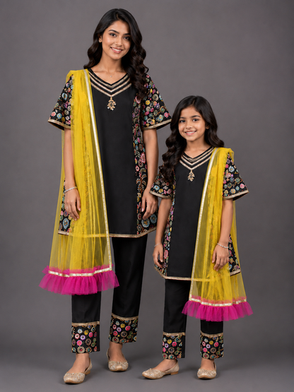 Black Embroidery Kurta Set