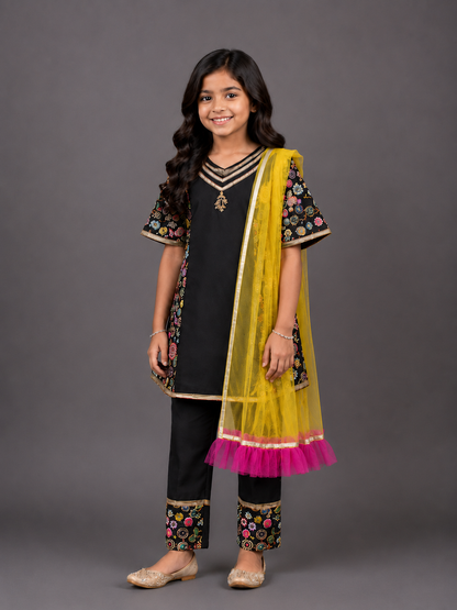 Black Embroidery Kurta Set