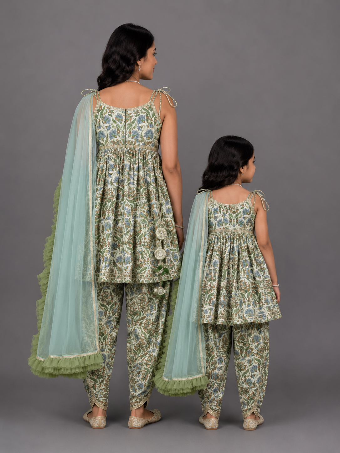 Tie-Up Straps Top And Matching Dhoti With Net Blue Dupatta