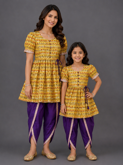 Yellow Heavy Embroidery Kurta  Dhoti set