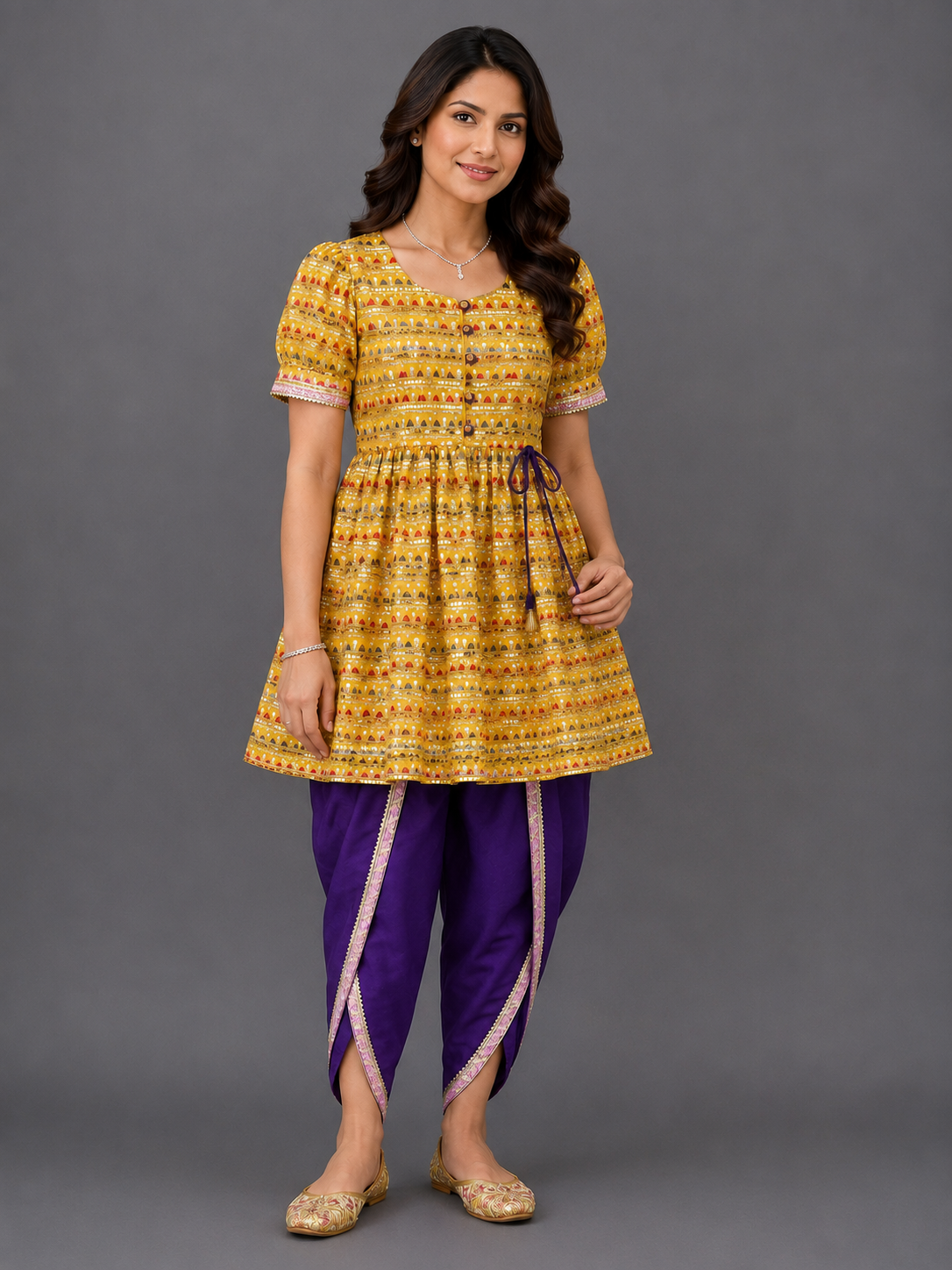 Yellow Heavy Embroidery Kurta  Dhoti set