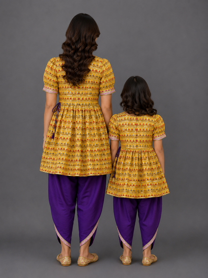 Yellow Heavy Embroidery Kurta  Dhoti set