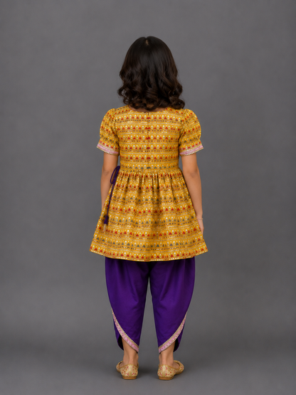 Yellow Heavy Embroidery Kurta  Dhoti set